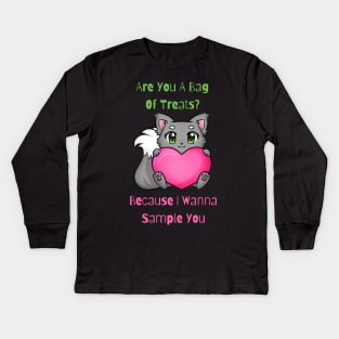 Flirty Cat, Are You A Bag Of Treats? Because I Wanna Sample You Kids Long Sleeve T-Shirt